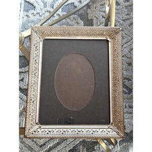 Antique Vintage Brass Metal Filigree Ornate Picture Photo Wall Frame White Wash